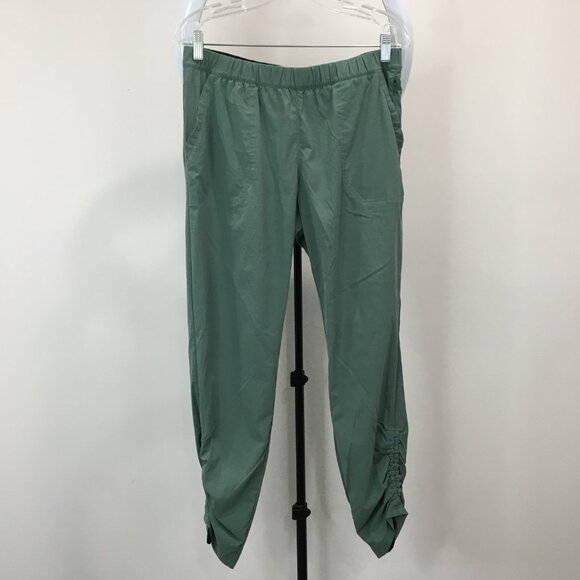 PRANA Green Ruched Adjustable Hem Zip Pocket Drawstring Waist Pull On Pant - Picture 9 of 13